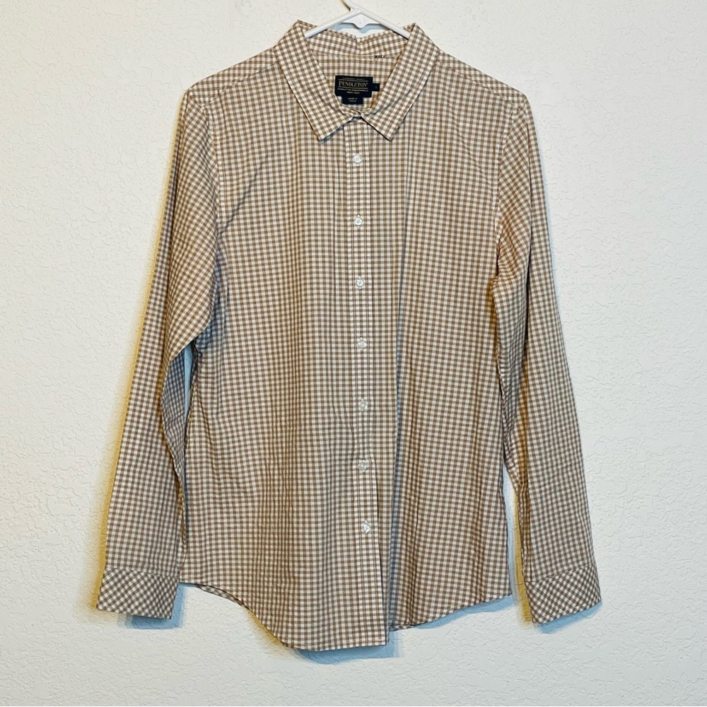 Pendleton Beige and White Gingham Button-Down Shirt